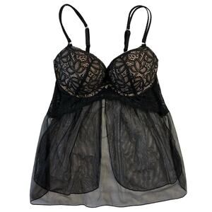 Victoria's Secret 36D Black Lingerie Top Sheer Flowy Lace